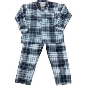 Vintage 60s Mad Men Men’s Durable Press Black Plaid Pajamas Set Size XL 45 - 48